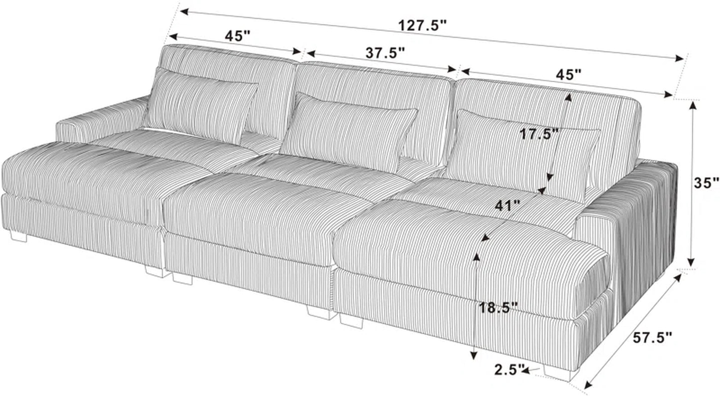 Antravian 127.5'' Oversized Corduroy Sofa – Ultra-Cozy & Stylish Seating for Spacious Living Areas - HomeMuse