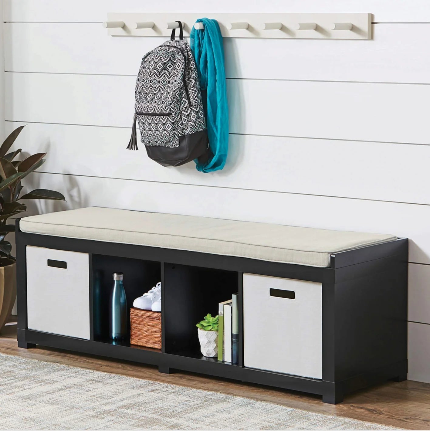Better Homes & Gardens 4-Cube Shoe Storage Bench – Spacious & Stylish Entryway Organizer (Weathered Finish) - HomeMuse