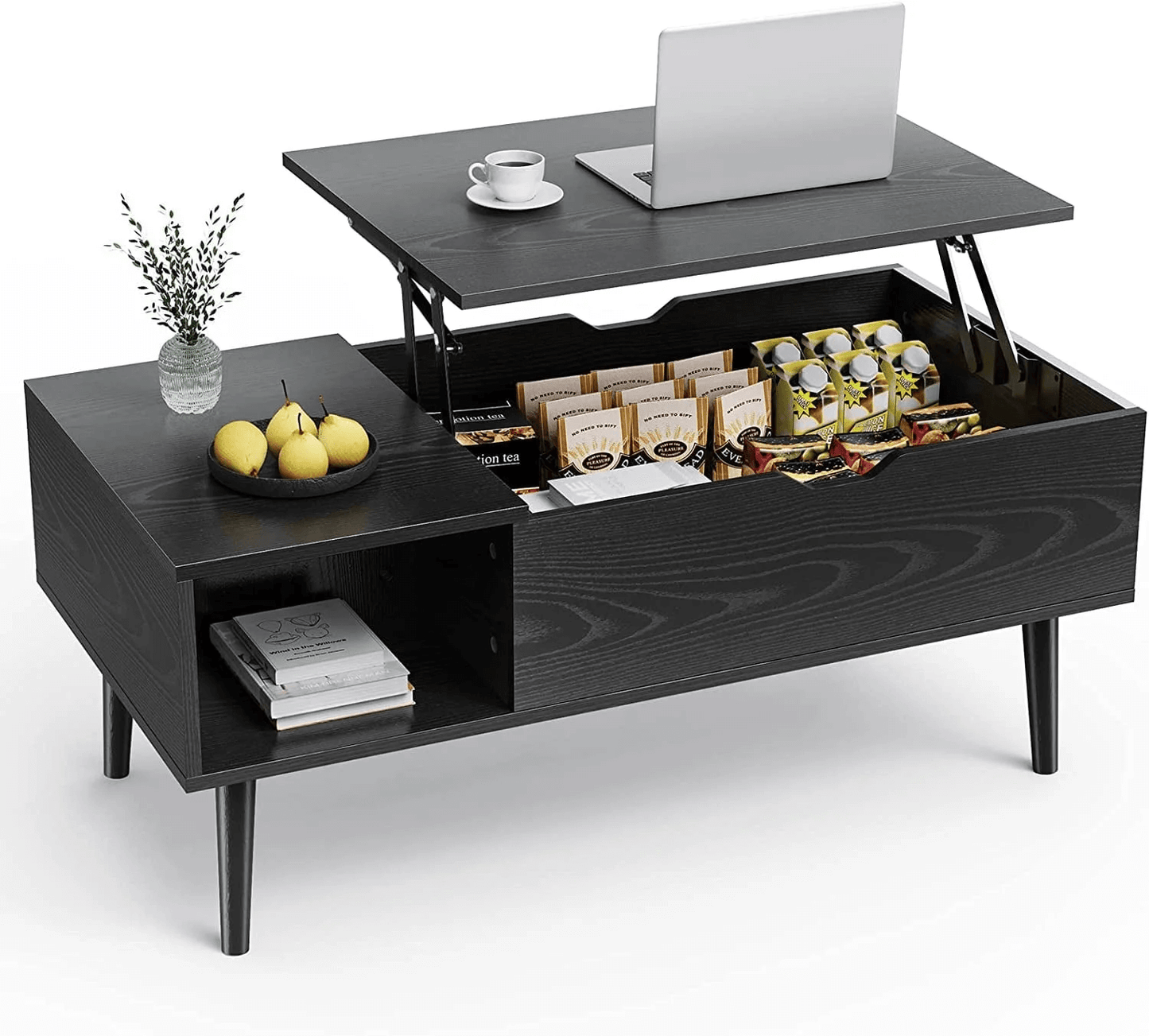 EDX Adjustable Height Wooden Coffee Table – Stylish & Functional Storage (Rust Brown) - HomeMuse