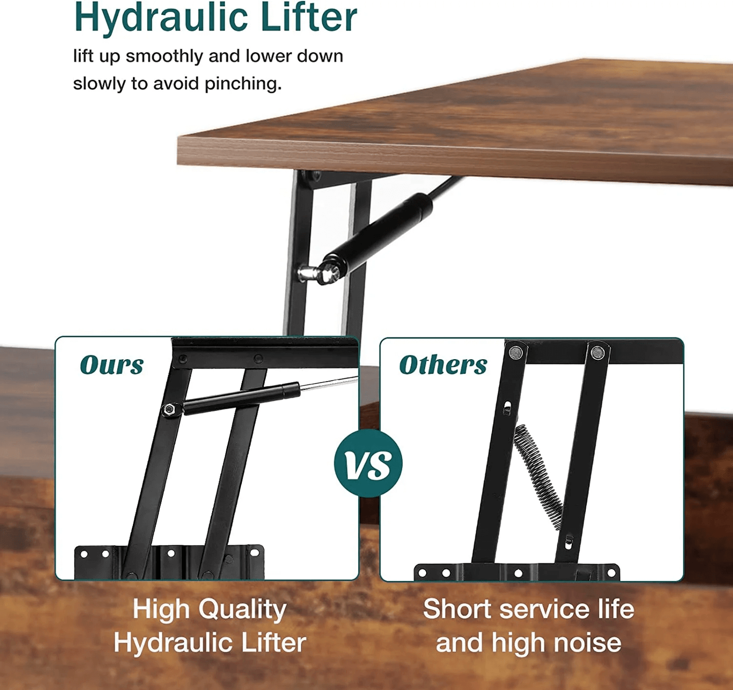 EDX Adjustable Height Wooden Coffee Table – Stylish & Functional Storage (Rust Brown) - HomeMuse