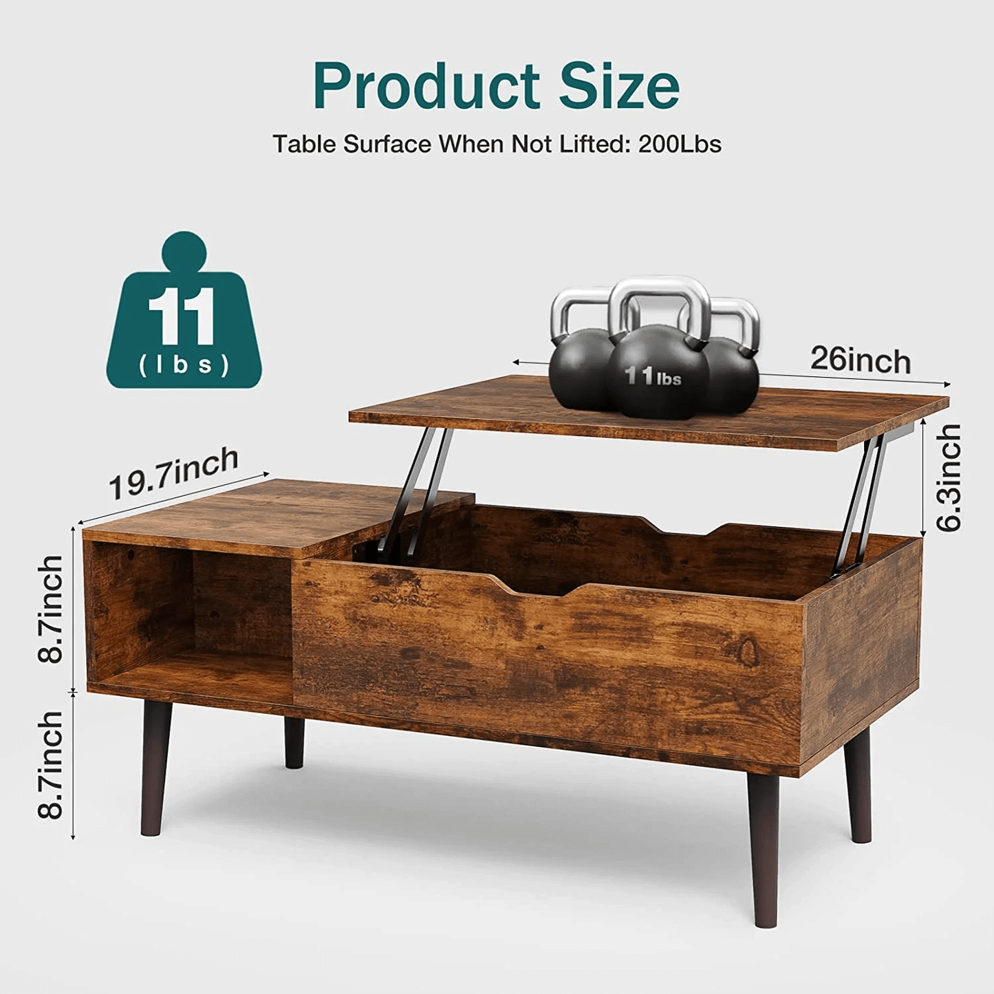 EDX Adjustable Height Wooden Coffee Table – Stylish & Functional Storage (Rust Brown) - HomeMuse