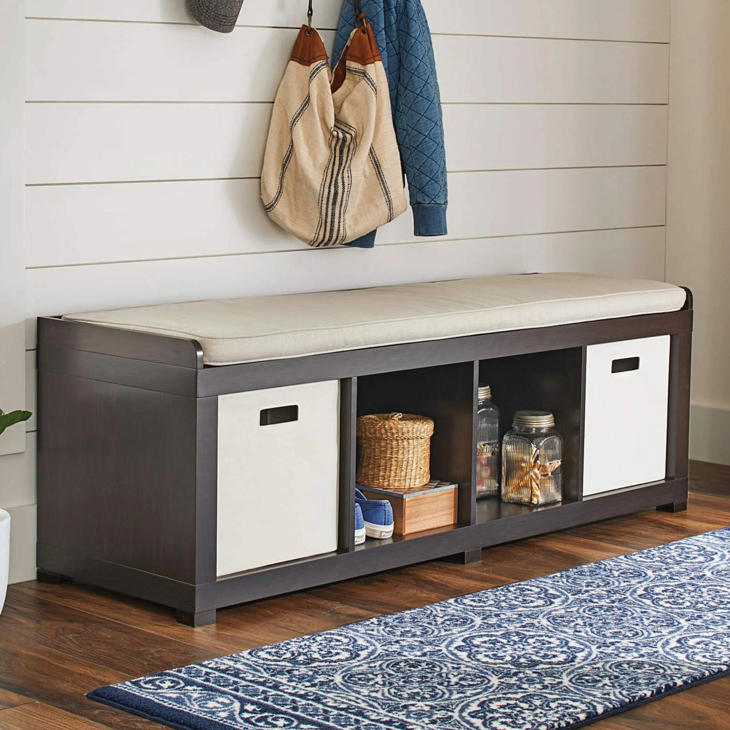 Better Homes & Gardens 4-Cube Shoe Storage Bench – Spacious & Stylish Entryway Organizer (Weathered Finish) - HomeMuse