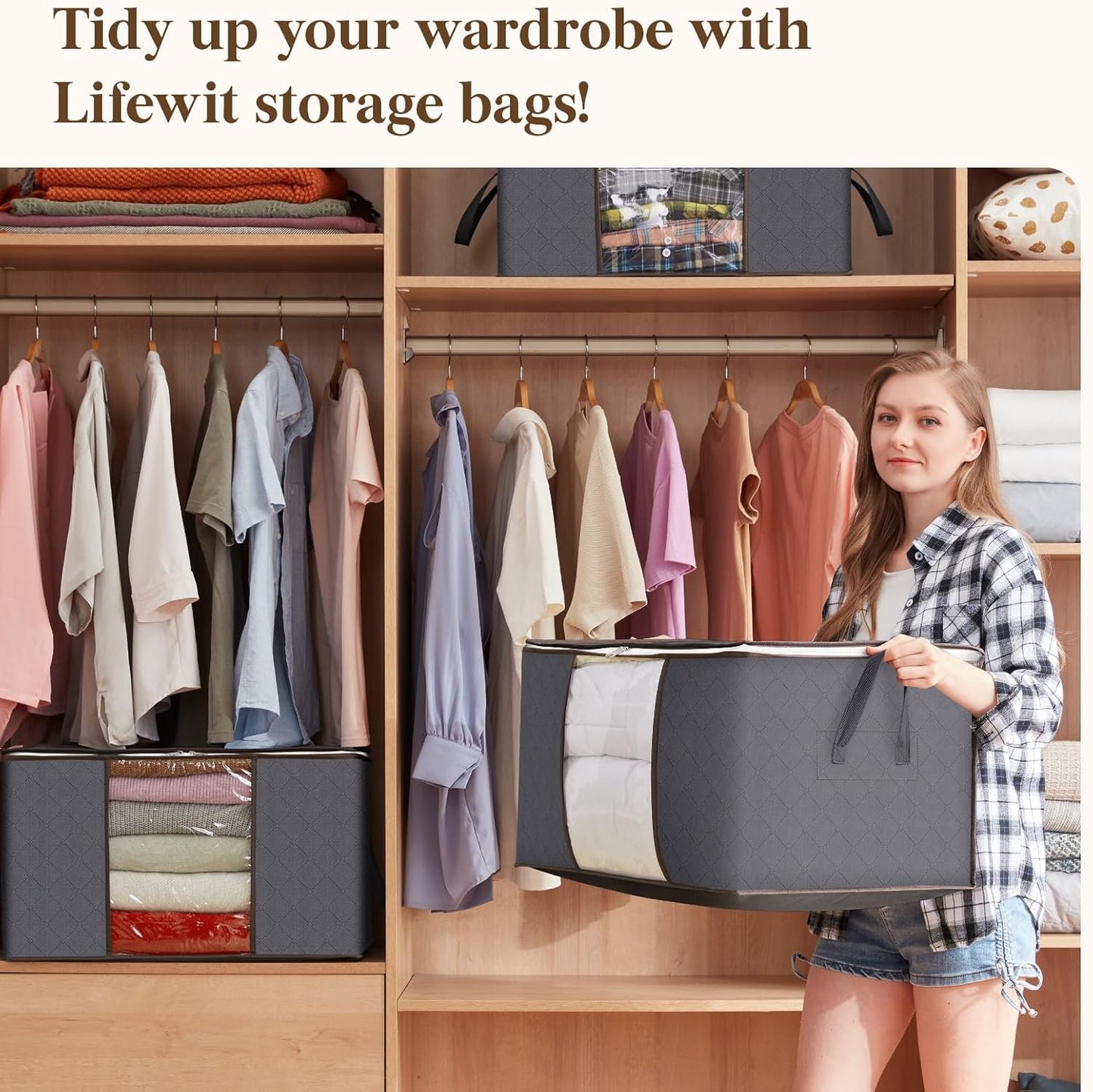 3 Pack Lifewit Large Capacity Clothes Storage Bag โ Reinforced Handles, Foldable & Breathable Organizer for Comforters, Blankets & Bedding - HomeMuse
