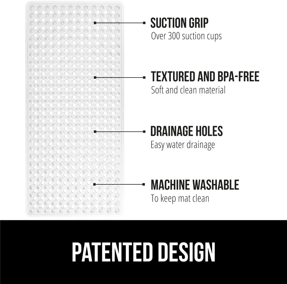 GORILLA GRIP Patented Anti-Slip Bath Tub Mat – Machine Washable, Suction Grip, Drain Holes for Clean & Dry Tubs – 89x41 cm, Clear - HomeMuse