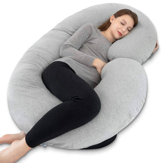 Pregnancy Pillow,Maternity Body Pillow with Velvet Cover,C Shaped Body Pillow for Sleeping (Grey Jersey) - HomeMuse