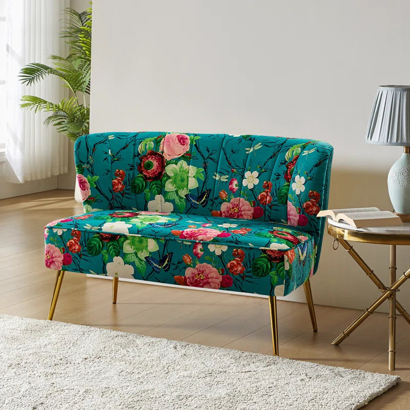 Felicia Flora Printed Armless Loveseat with Metal Legs - HomeMuse