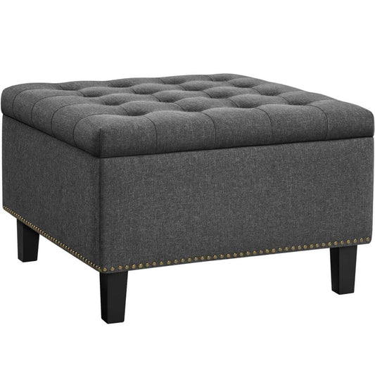 Alden Design Modern Linen-Like Storage Ottoman Bench with Button-Tufted for Entryway, Dark Gray - HomeMuse
