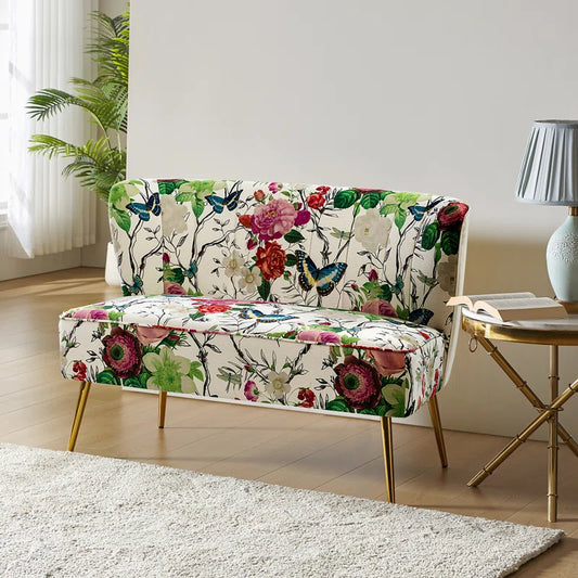 Felicia Flora Printed Armless Loveseat with Metal Legs - HomeMuse