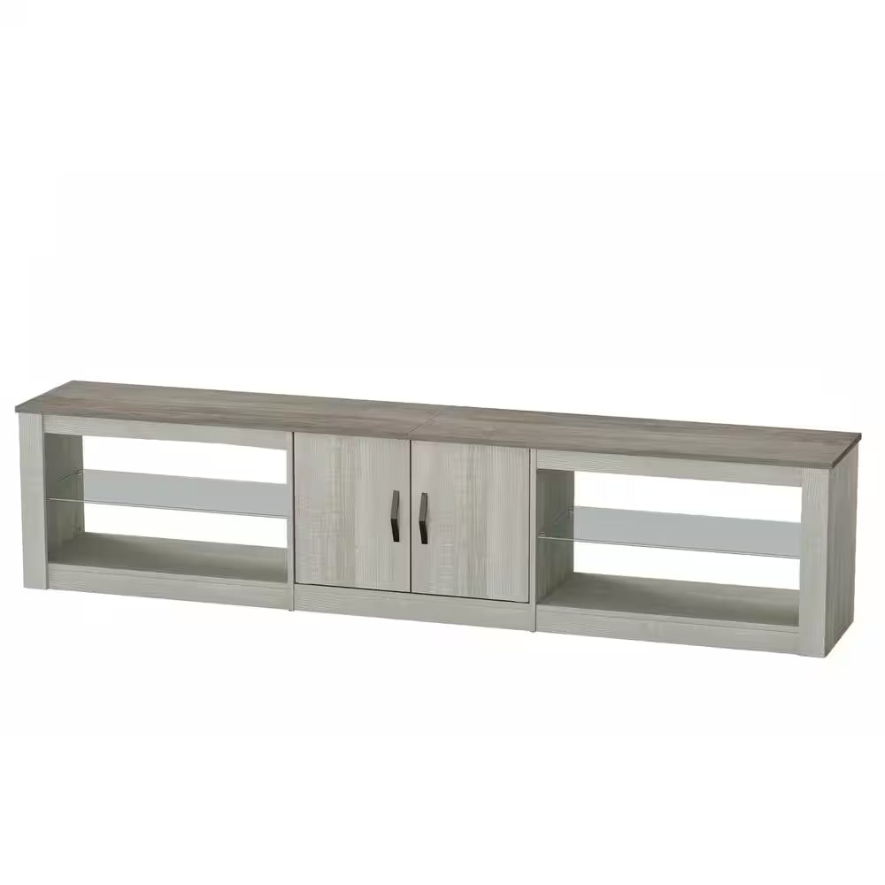 80" Light Grey TV Stand for TVs up to 85" | Modern Entertainment Center with Cabinets & Adjustable Glass Shelves | Sleek Minimalist Design