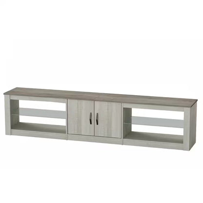 80" Light Grey TV Stand for TVs up to 85" | Modern Entertainment Center with Cabinets & Adjustable Glass Shelves | Sleek Minimalist Design