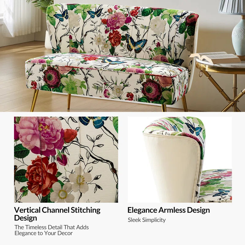 Felicia Flora Printed Armless Loveseat with Metal Legs - HomeMuse