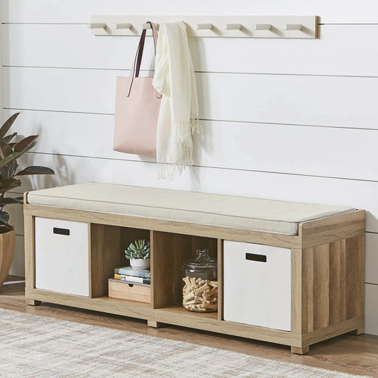 Better Homes & Gardens 4-Cube Shoe Storage Bench – Spacious & Stylish Entryway Organizer (Weathered Finish) - HomeMuse