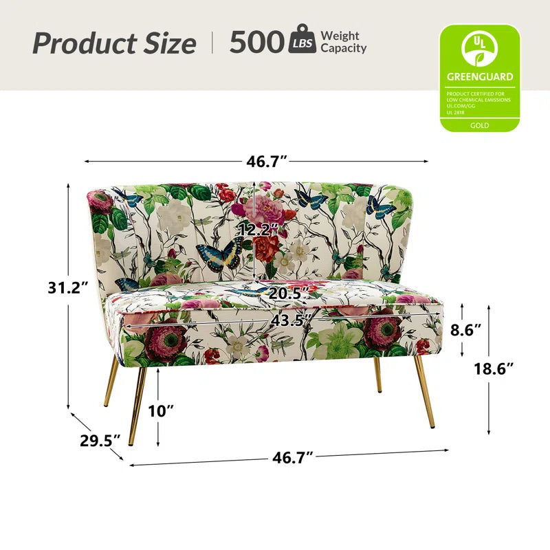 Felicia Flora Printed Armless Loveseat with Metal Legs - HomeMuse