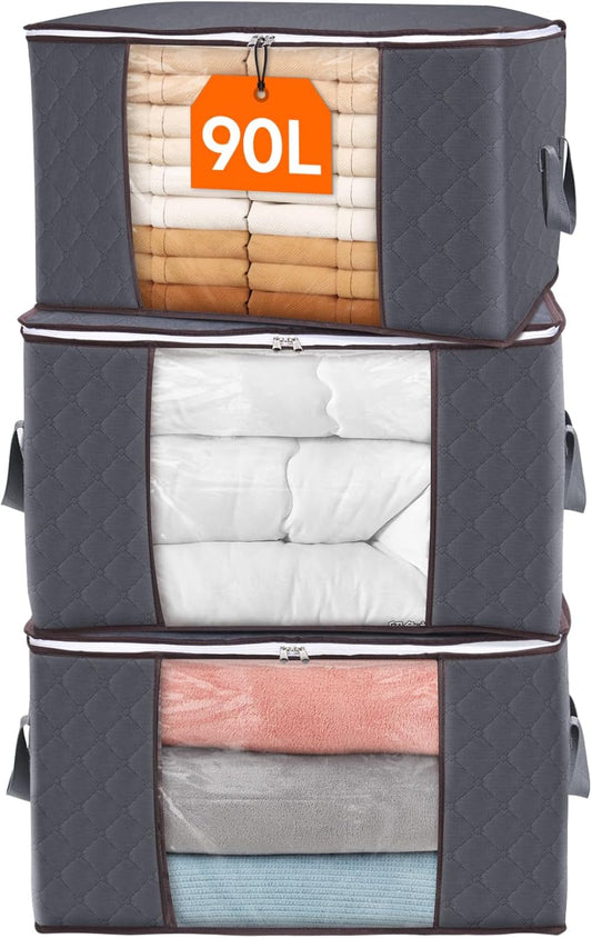 3 Pack Lifewit Large Capacity Clothes Storage Bag – Reinforced Handles, Foldable & Breathable Organizer for Comforters, Blankets & Bedding - HomeMuse