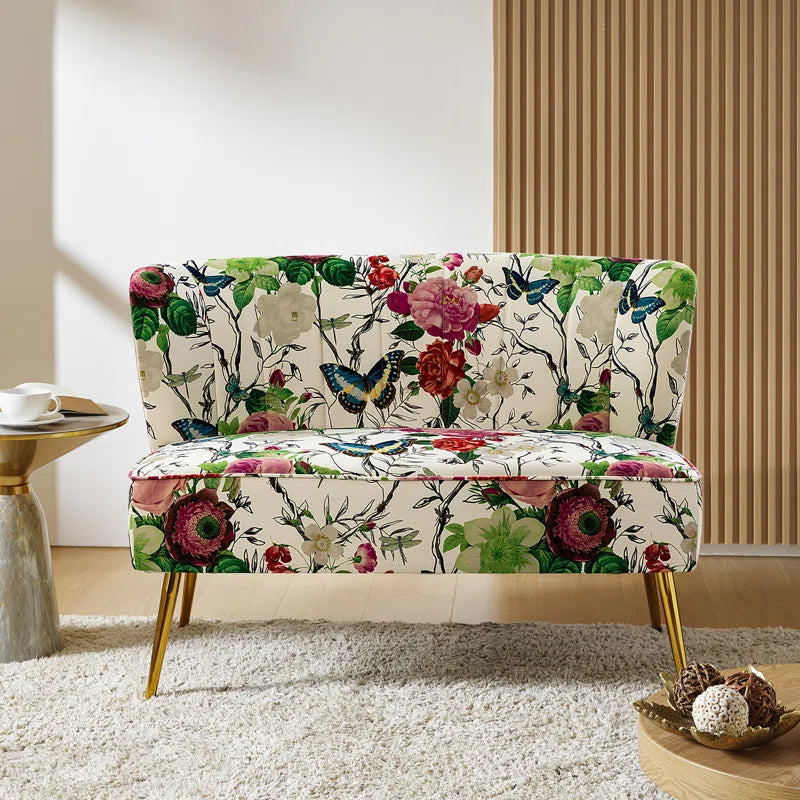 Felicia Flora Printed Armless Loveseat with Metal Legs - HomeMuse